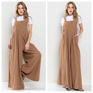 NEW Boho Solid Linen Three Button Wide Leg Jumpsuit